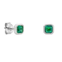 Tomfoolery Silver Emerald Studs New