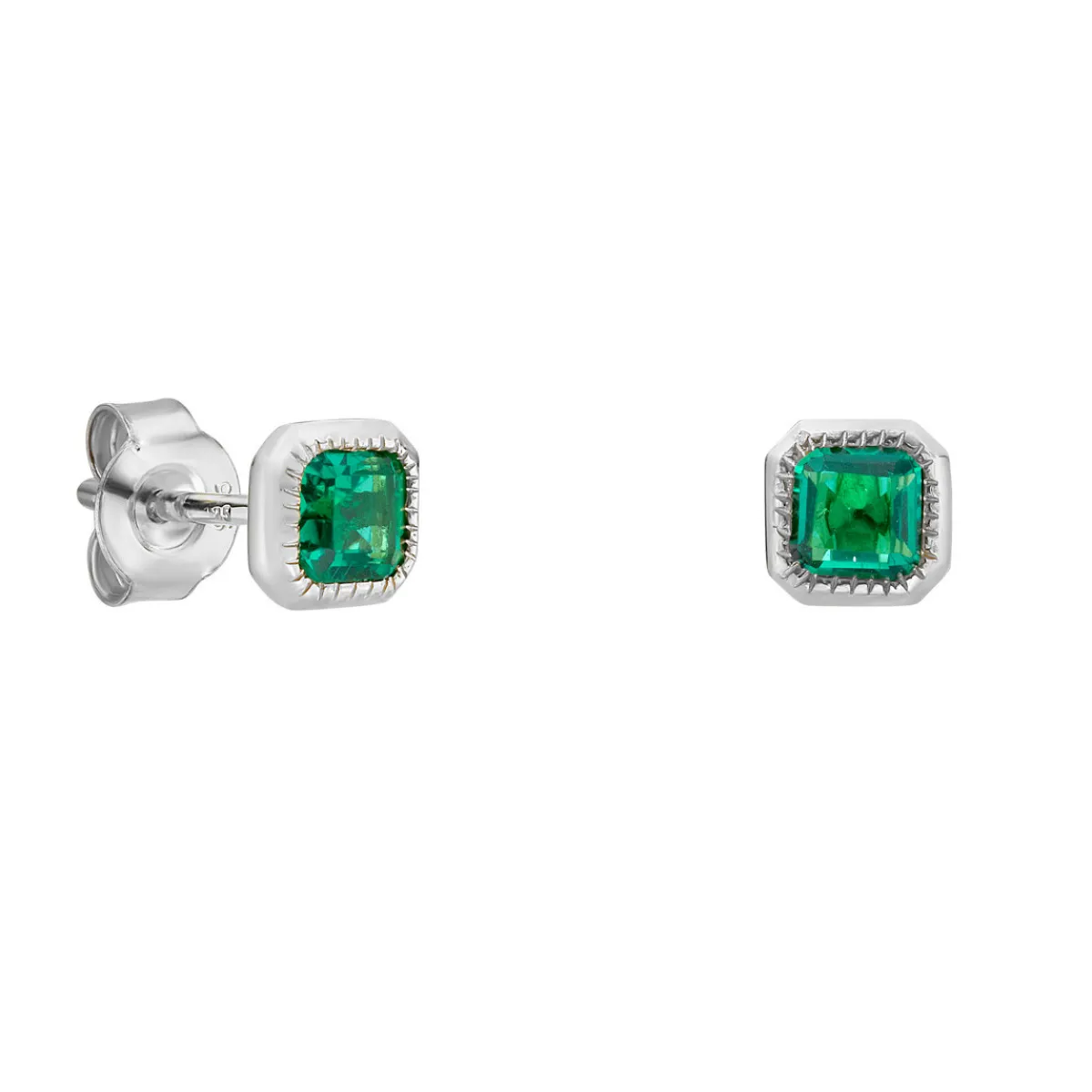 Tomfoolery Silver Emerald Studs New