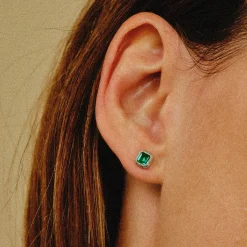 Tomfoolery Silver Emerald Studs New