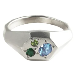 Tomfoolery Silver Faceted Signet Ring with Topaz, Peridot & Green Onyx Discount
