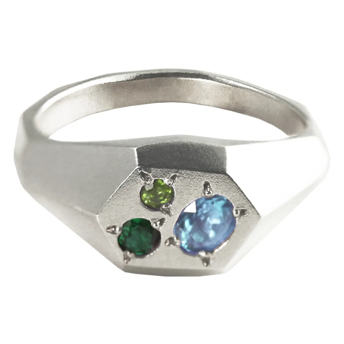 Tomfoolery Silver Faceted Signet Ring with Topaz, Peridot & Green Onyx Discount