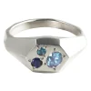 Tomfoolery Silver Faceted Signet Ring with Aquamarine, Topaz & Sapphire Online