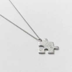 Tomfoolery Silver Floral Puzzle Piece Necklace Hot