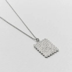 Tomfoolery Silver Floral Stamp Necklace Outlet