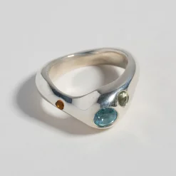 Tomfoolery Silver Gemstone Curved Bae Ring Clearance