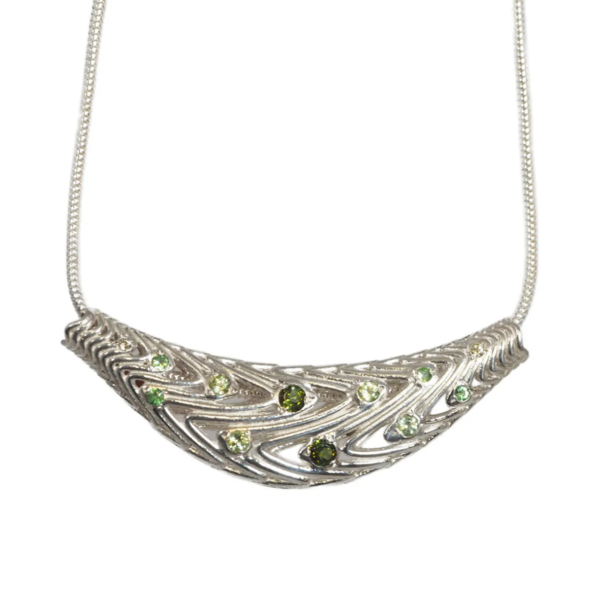 Tomfoolery Silver Gemstone Ripple Crescent Pendant Outlet