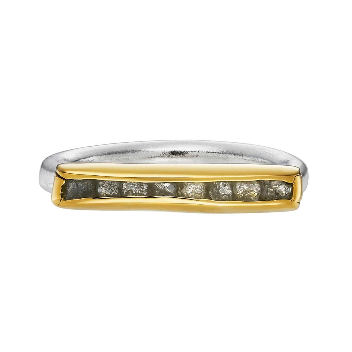 Tomfoolery Silver, Gold & Rough Diamond Bar Ring Discount