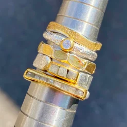 Tomfoolery Silver, Gold & Rough Diamond Bar Ring Discount