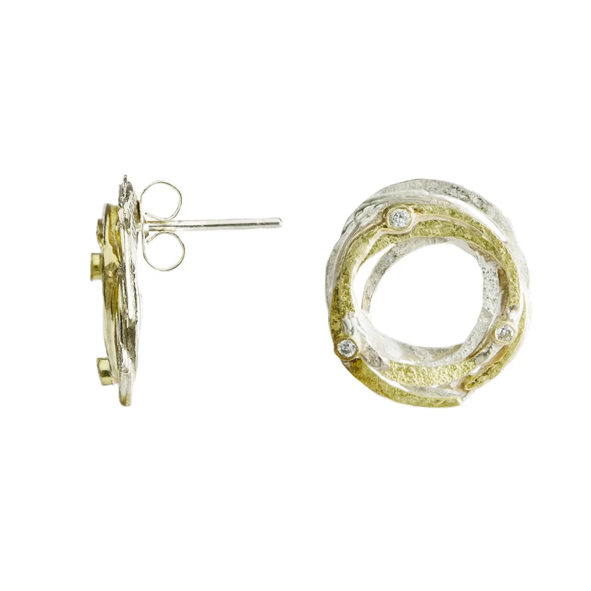 Tomfoolery Silver, Gold and Diamond Wrap Studs Fashion