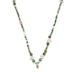 Tomfoolery Silver, Green & Pink Tourmaline Beaded Necklace Sale