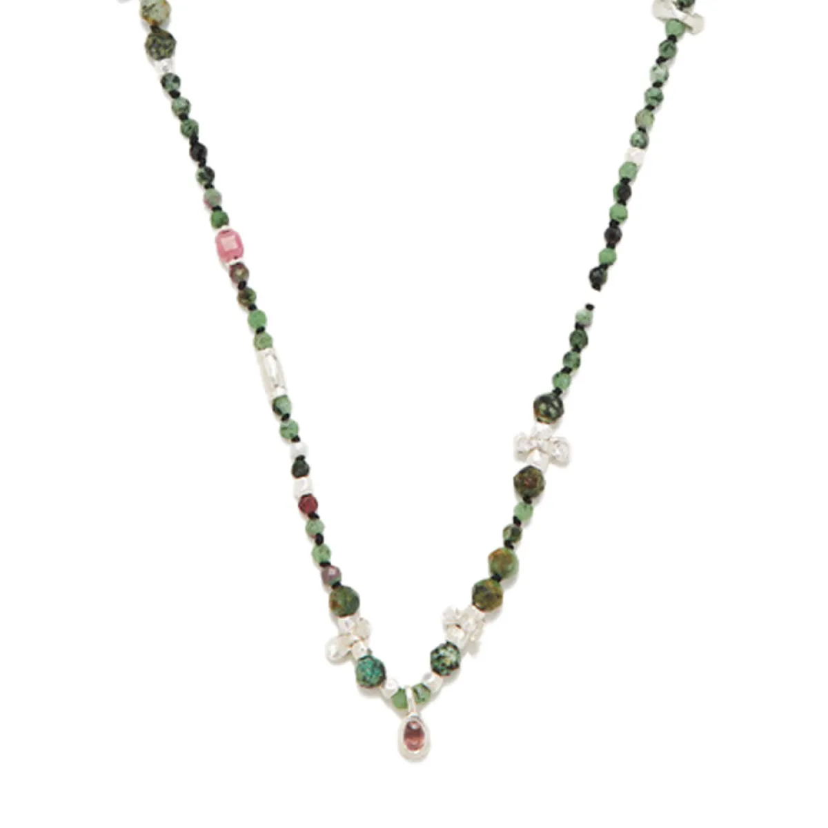 Tomfoolery Silver, Green & Pink Tourmaline Beaded Necklace Sale