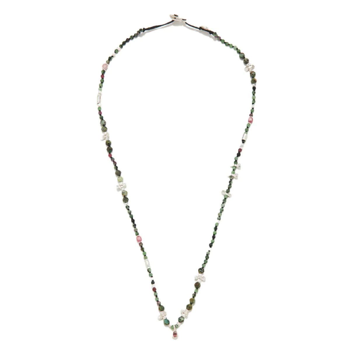 Tomfoolery Silver, Green & Pink Tourmaline Beaded Necklace Sale