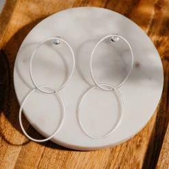 Tomfoolery Silver Harmonious Double Oval Drop Earrings Clearance