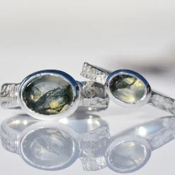 Tomfoolery Silver Hawthorn Band with Moss Agate Online