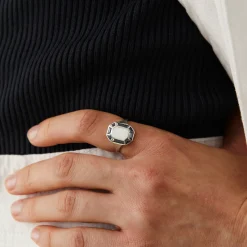 Tomfoolery Silver Hematite Grande Octagon Ring Fashion