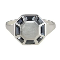 Tomfoolery Silver Hematite Octagon Ring Fashion