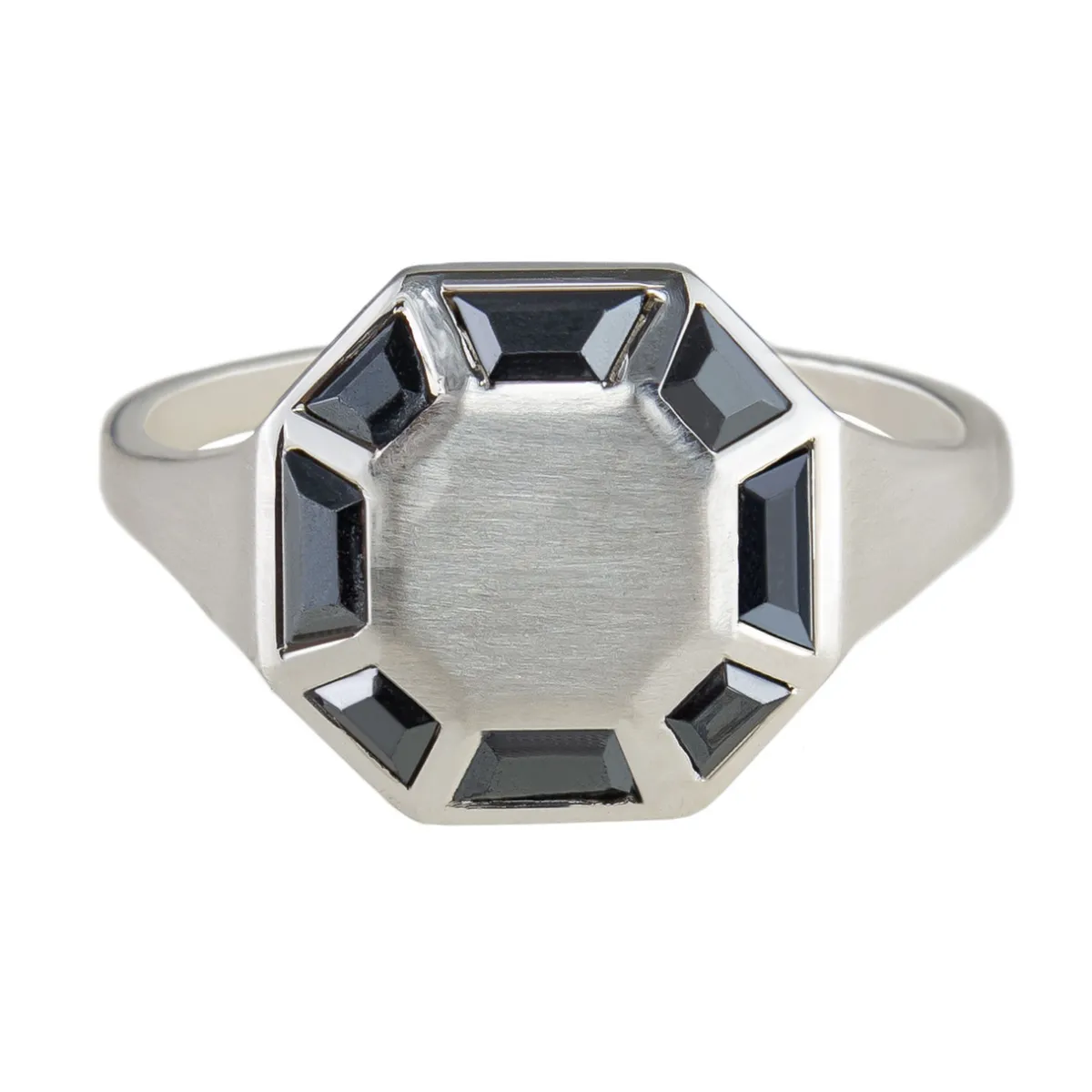Tomfoolery Silver Hematite Octagon Ring Fashion