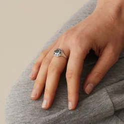 Tomfoolery Silver Hematite Octagon Ring Fashion