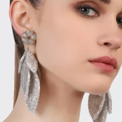 Tomfoolery Silver Leaf Beaded Earrings Fashion