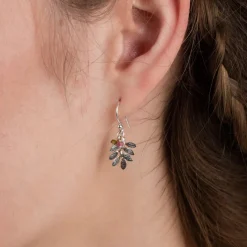 Tomfoolery Silver Leaves & Tourmaline Hook Earrings Clearance