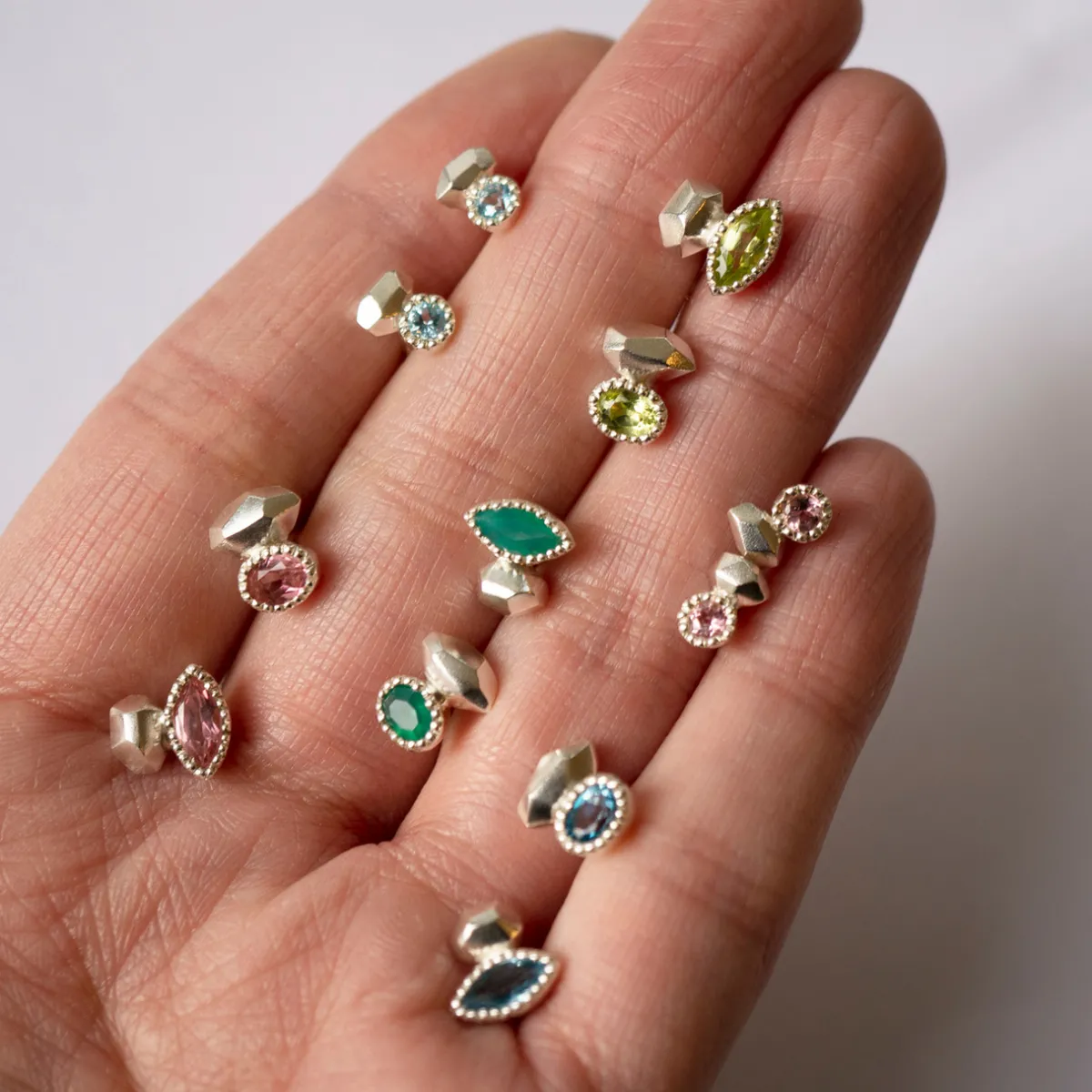 Tomfoolery Silver Marquise Irregular Studs with Pink Tourmaline Clearance