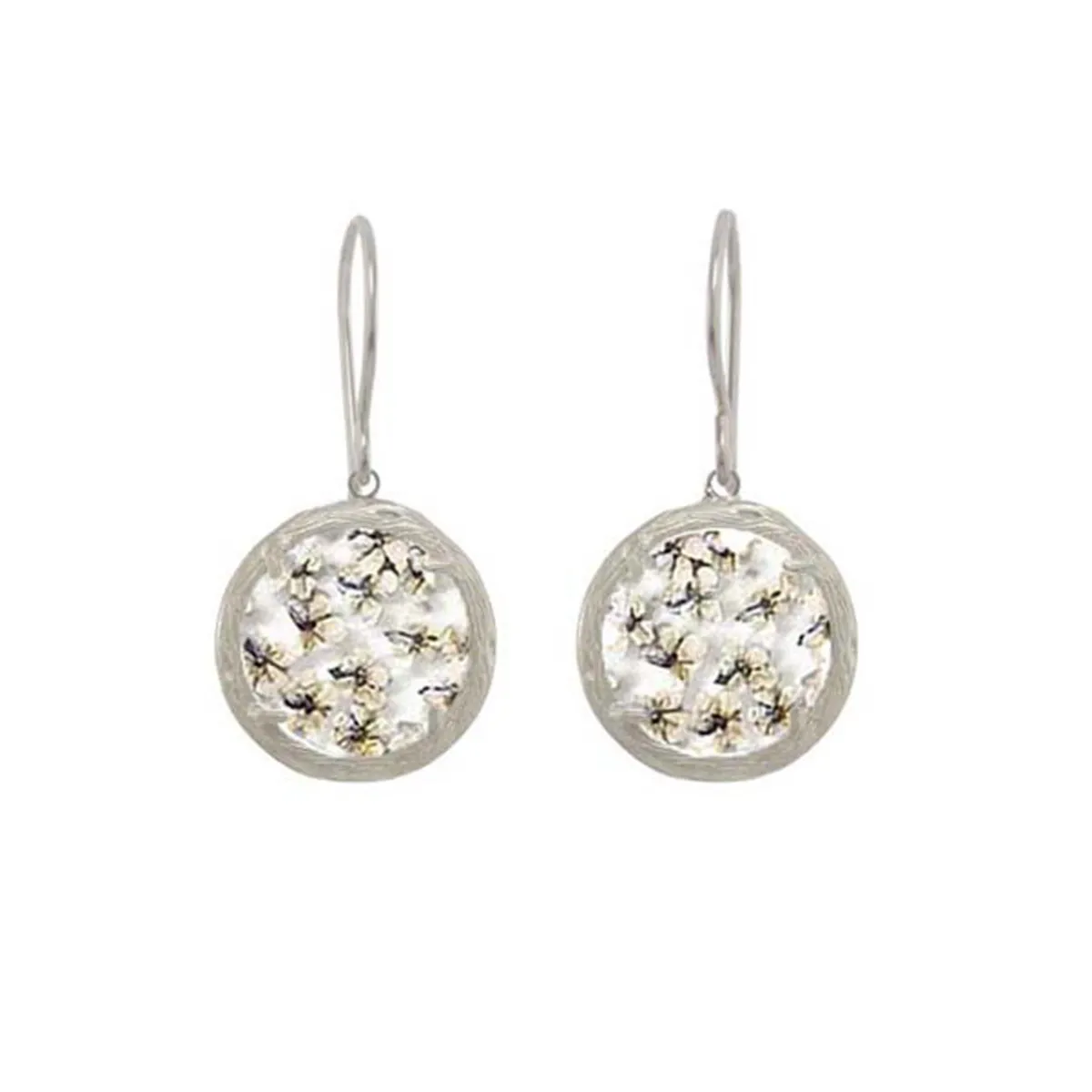 Tomfoolery Silver Mini Glass Floral Drop Earrings in White Burst Fashion