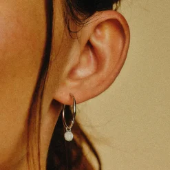 Tomfoolery Silver Moonstone Drop Hoop Earrings Discount