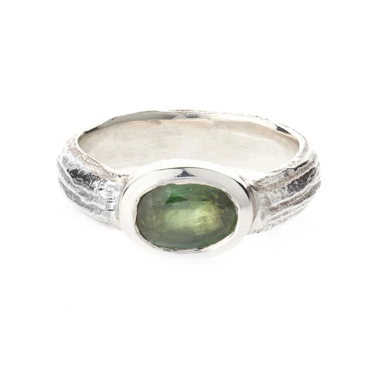 Tomfoolery Silver Oak D Band with Green Sapphire Clearance