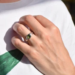 Tomfoolery Silver Oak D Band with Green Sapphire Clearance