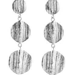 Tomfoolery Silver Oak Triple Disc Drop Earrings New