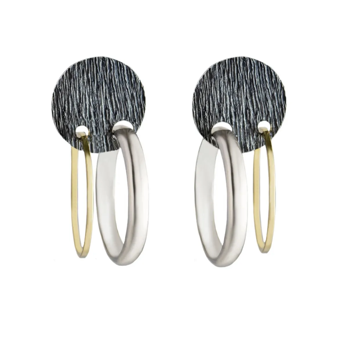 Tomfoolery Silver, Oxidised Silver and Gold Hoops Outlet