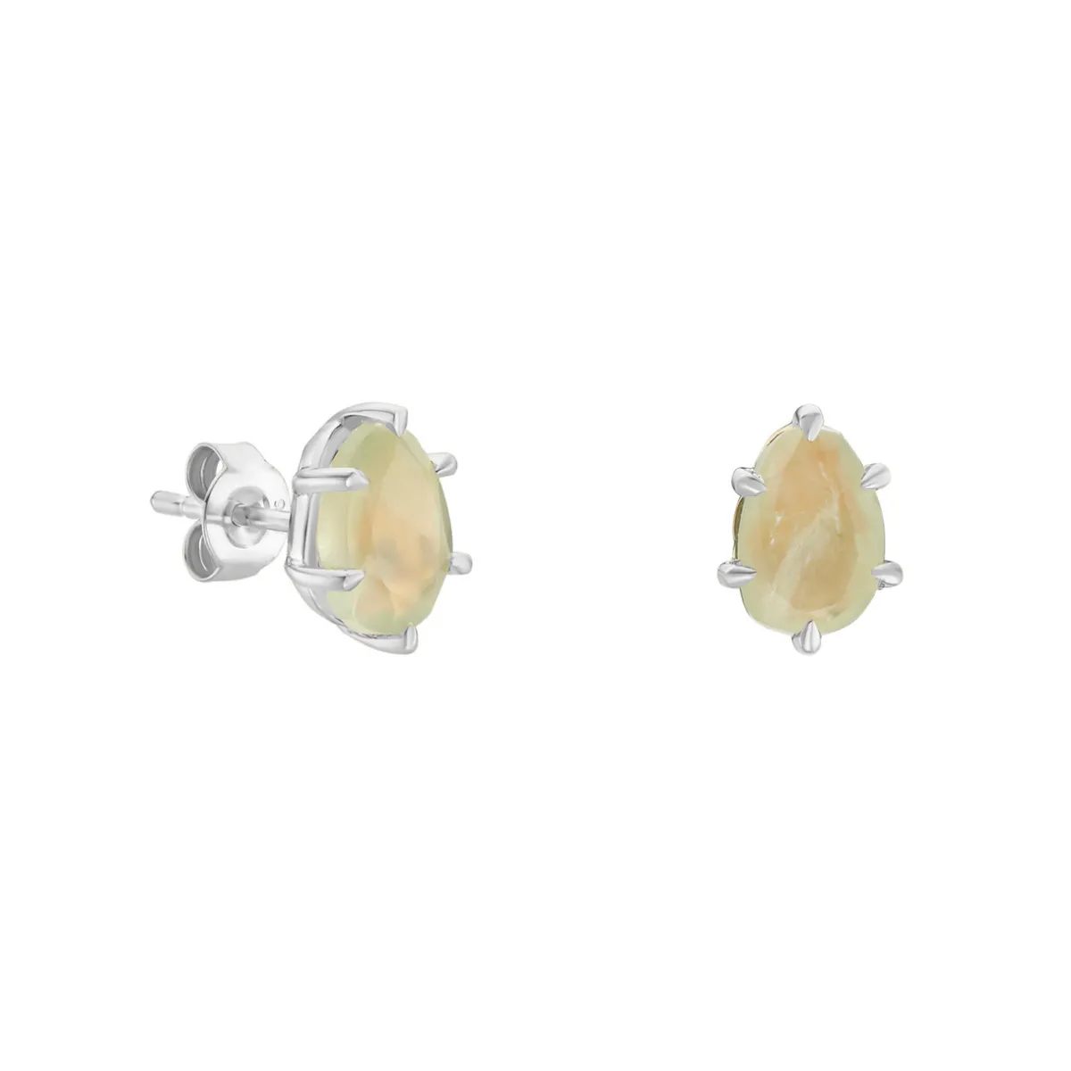 Tomfoolery Silver Pebble Oval Prehnite Studs Sale
