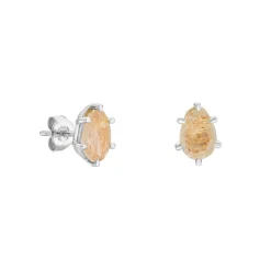 Tomfoolery Silver Pebble Oval Rutilated Quartz Studs Sale