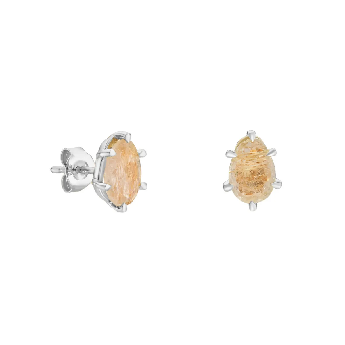 Tomfoolery Silver Pebble Oval Rutilated Quartz Studs Sale