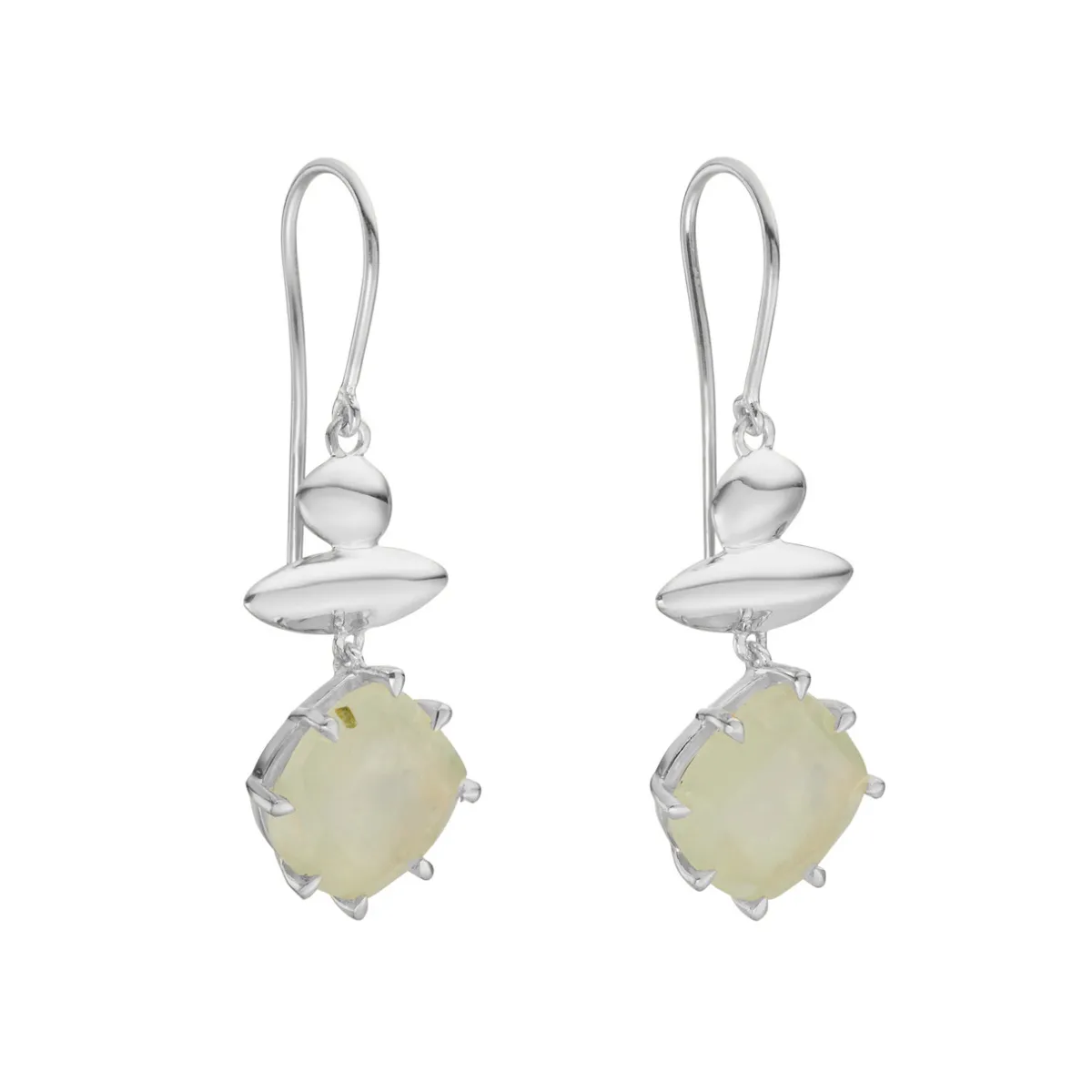 Tomfoolery Silver Pebble Prehnite Balance Drop Earrings Hot