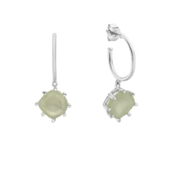 Tomfoolery Silver Pebble Prehnite Drop Hoops New