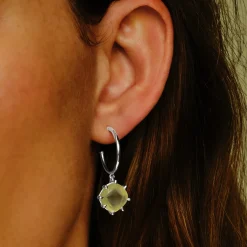 Tomfoolery Silver Pebble Prehnite Drop Hoops New
