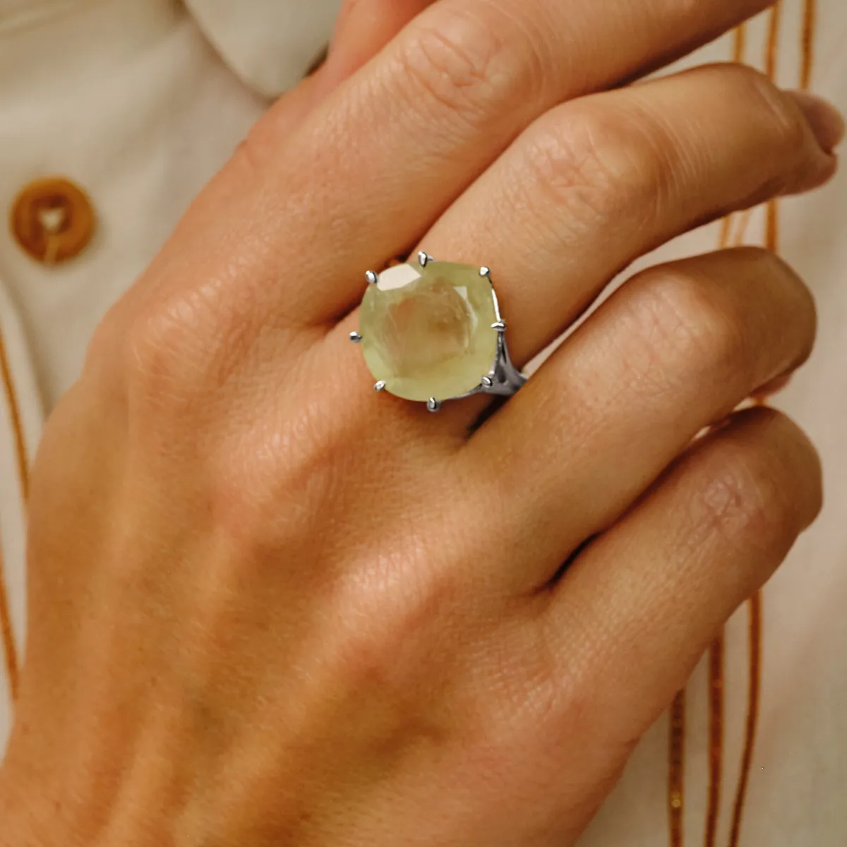 Tomfoolery Silver Pebble Prehnite Ring Sale