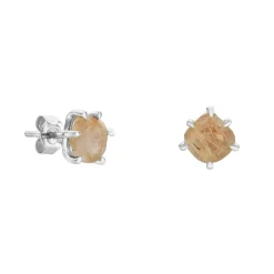 Tomfoolery Silver Pebble Round Rutilated Quartz Studs Sale