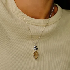 Tomfoolery Silver Pebble Rutilated Quartz Balance Pendant Fashion