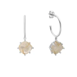Tomfoolery Silver Pebble Rutilated Quartz Drop Hoops Discount