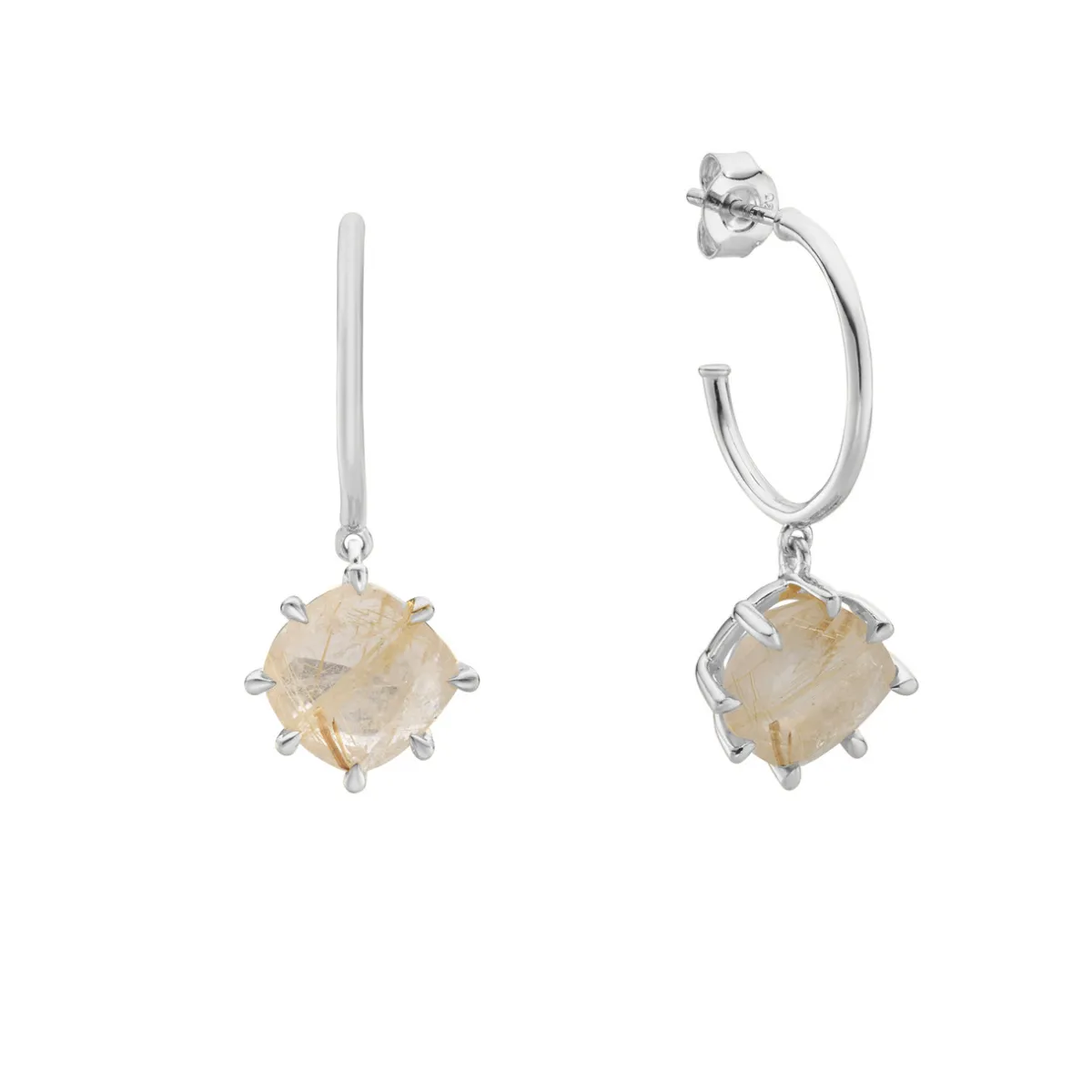 Tomfoolery Silver Pebble Rutilated Quartz Drop Hoops Discount
