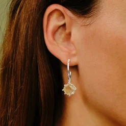 Tomfoolery Silver Pebble Rutilated Quartz Drop Hoops Discount