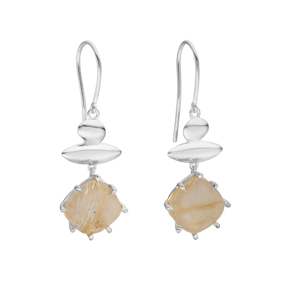 Tomfoolery Silver Pebble Rutilated Quartz Balance Drop Earrings Discount