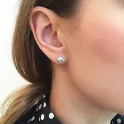 Tomfoolery Silver Princess cut Gemstone Studs Outlet