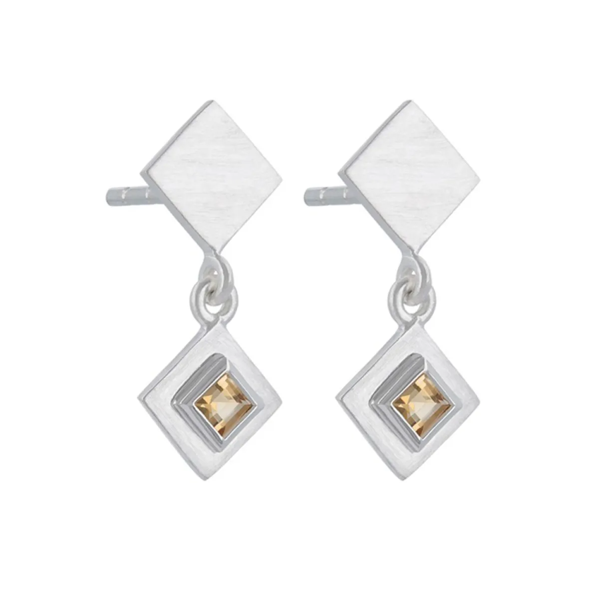 Tomfoolery Silver Princess Cut Gemstone Drop Earrings Clearance