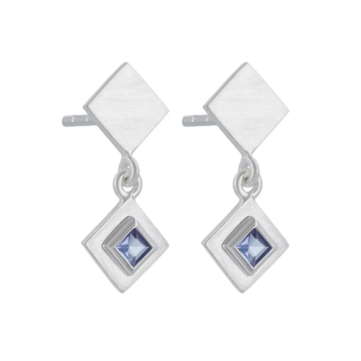 Tomfoolery Silver Princess Cut Gemstone Drop Earrings Clearance