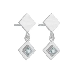 Tomfoolery Silver Princess Cut Gemstone Drop Earrings Clearance