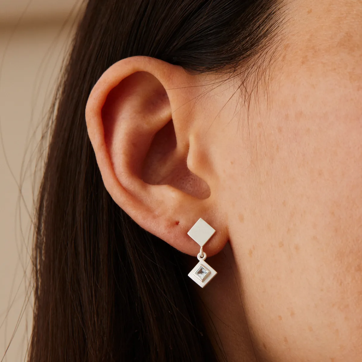 Tomfoolery Silver Princess Cut Gemstone Drop Earrings Clearance