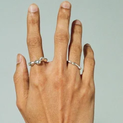Tomfoolery Silver Sculptural Seep Ring Slim Clearance
